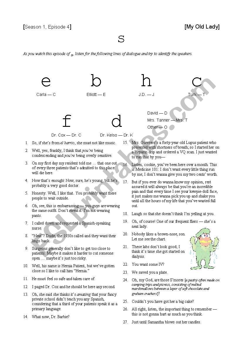 Scrubs - My Old Lady worksheet