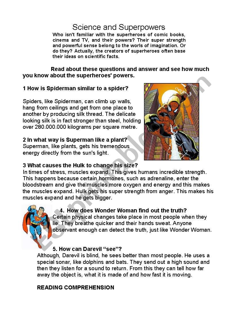 science and superpowers worksheet