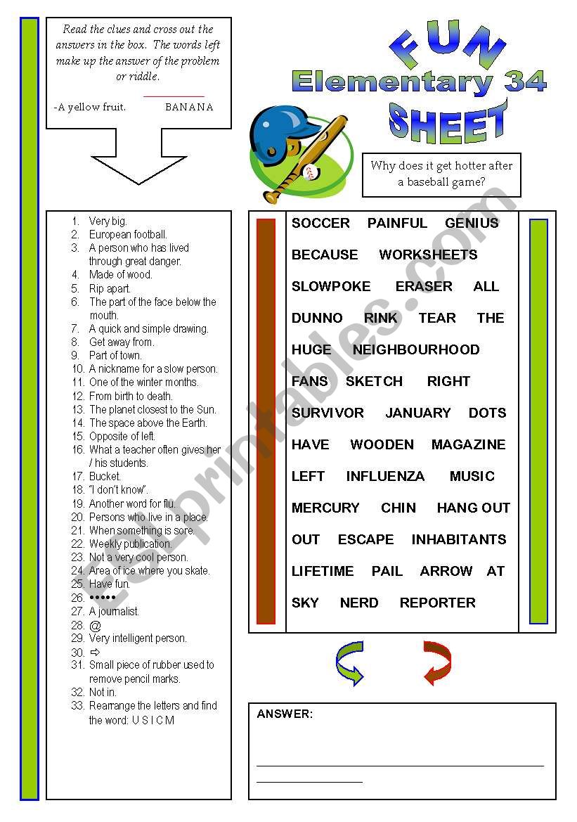 Fun Sheet Elementary 34 worksheet
