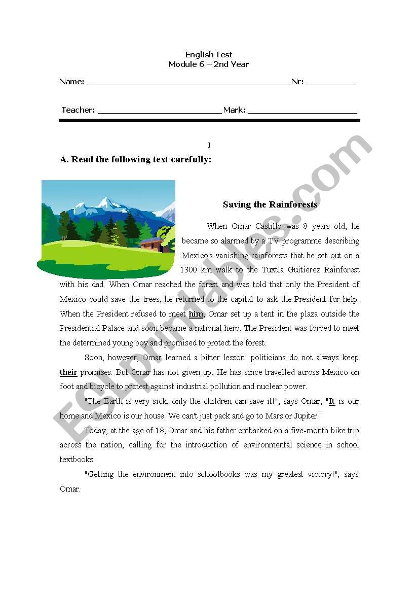 Environment worksheet