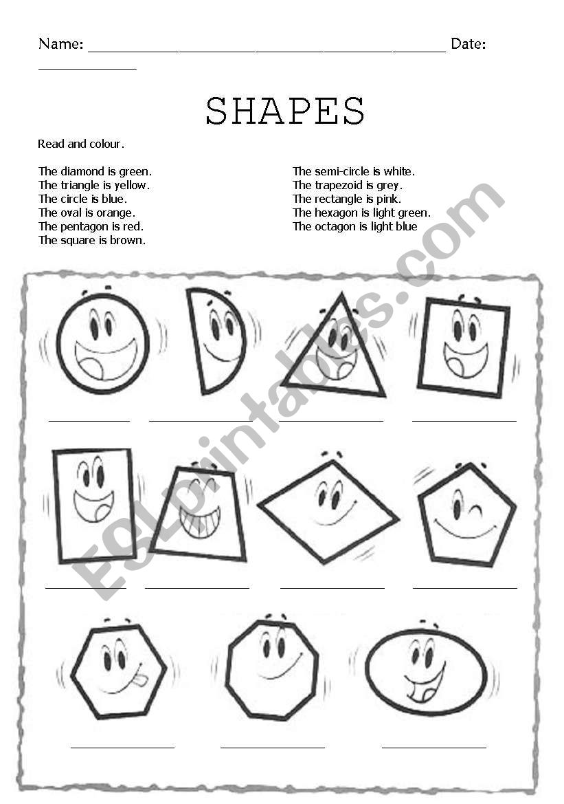 Shapes and colours worksheet