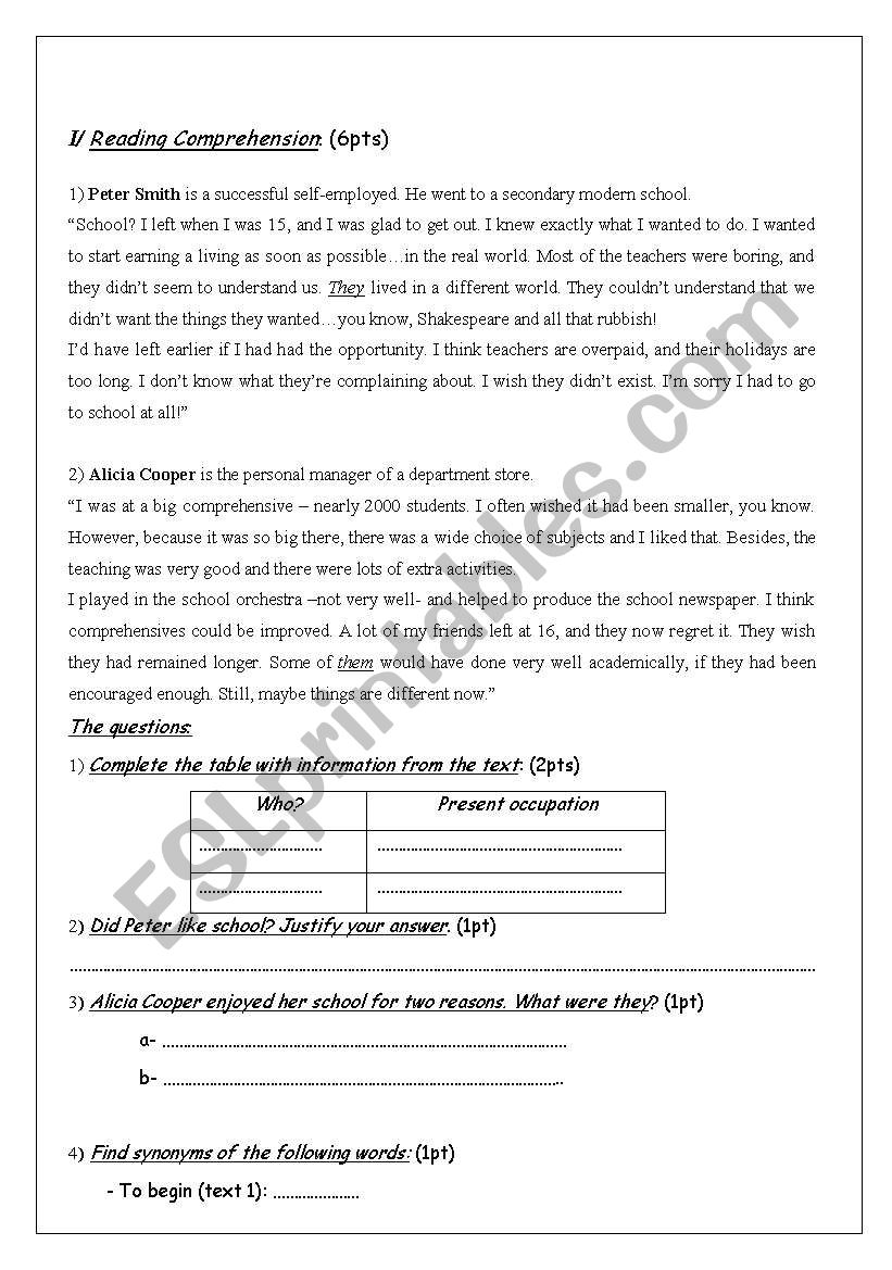 end-of-term test worksheet