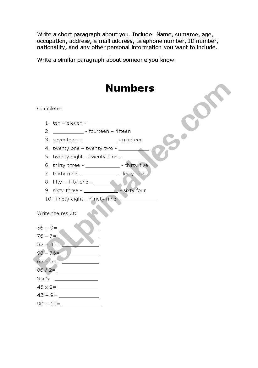 Numbers worksheet