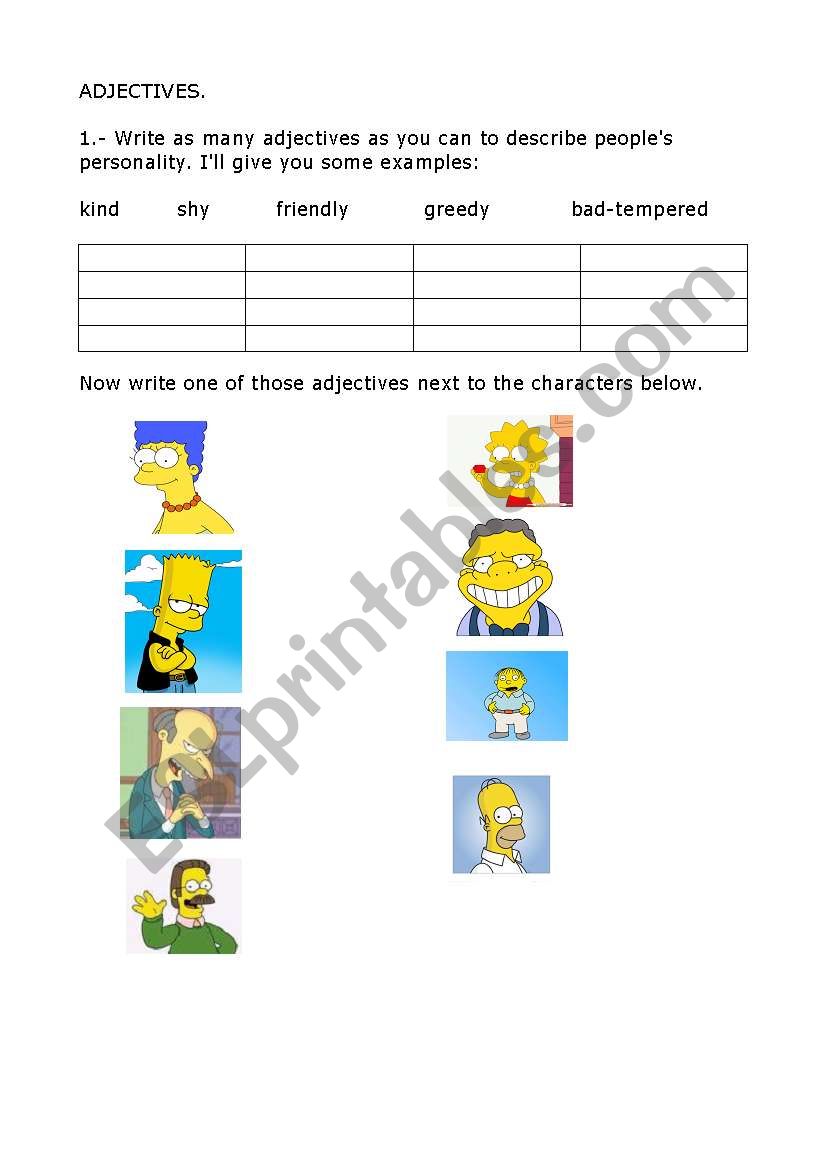 The Simpsons worksheet