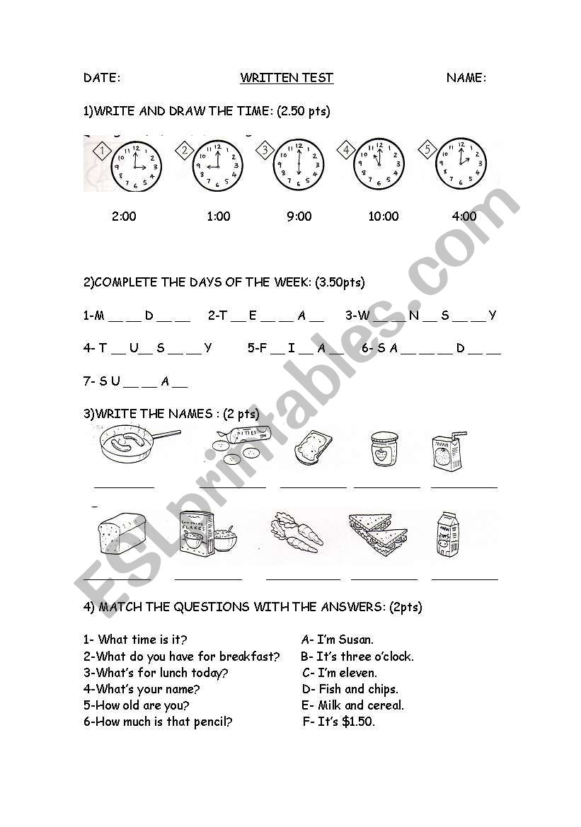 test 5th/6th grade worksheet