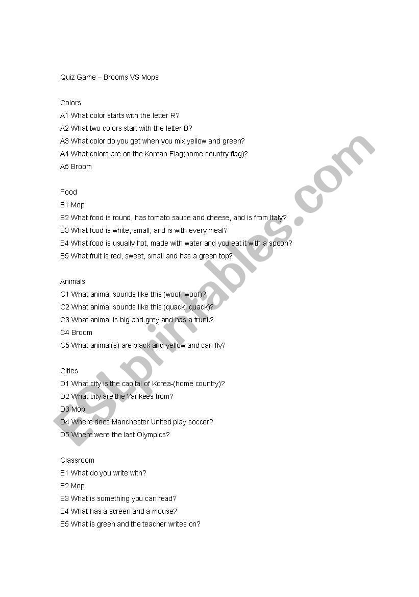 Quiz Game worksheet