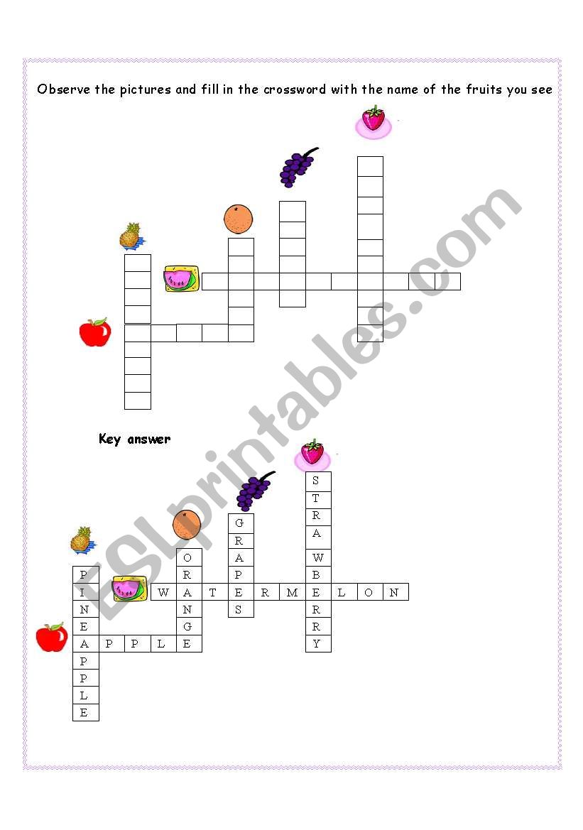 Crossword Fruits worksheet