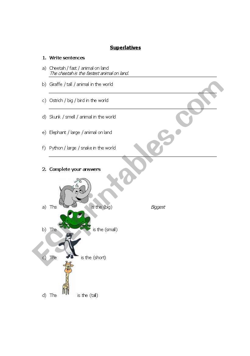 Superlatives with Animals worksheet