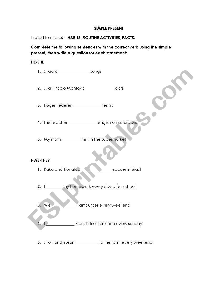 Simple present worksheet