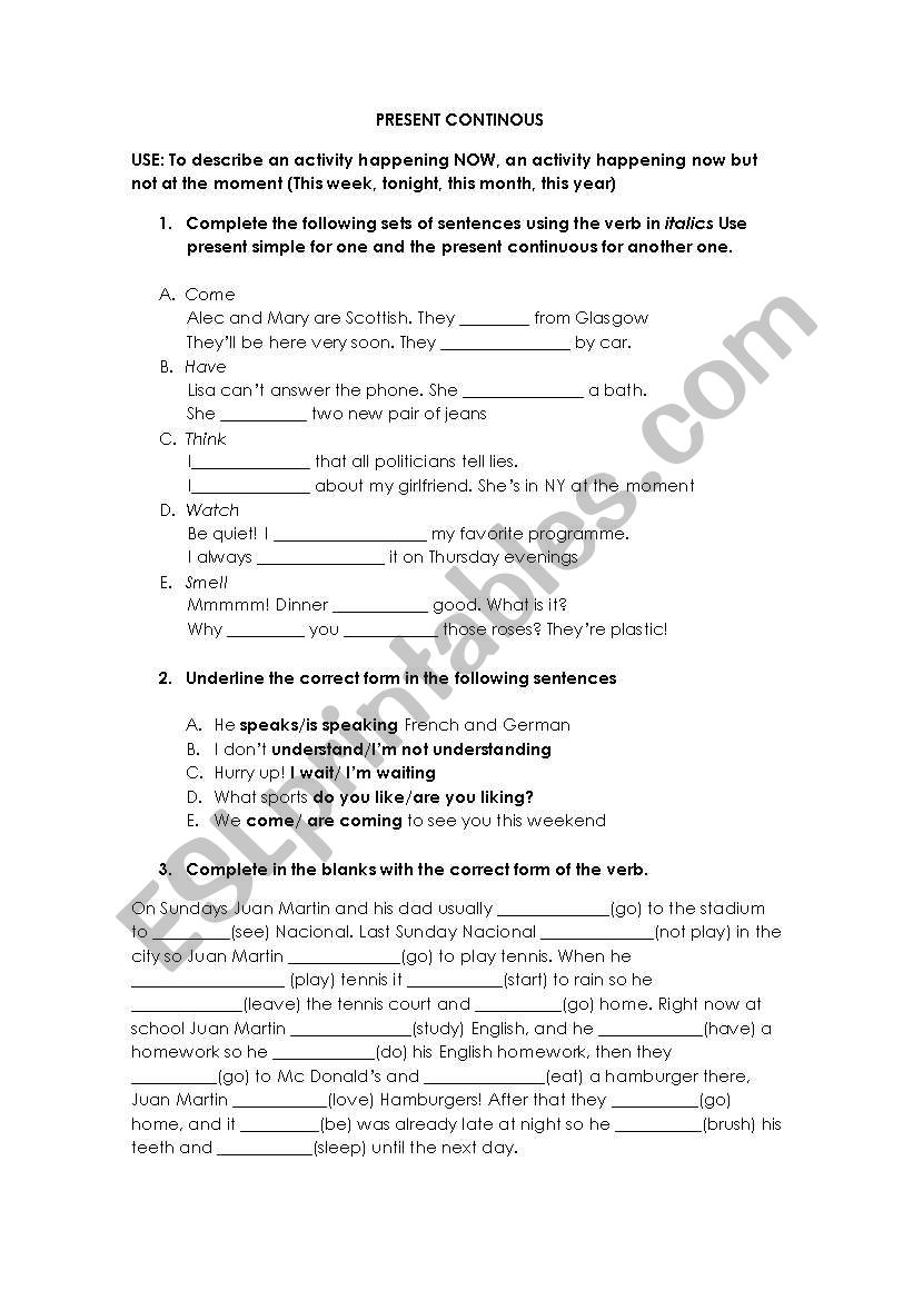 present continuous worksheet