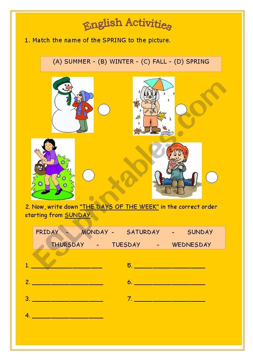 Spring and days of the week worksheet