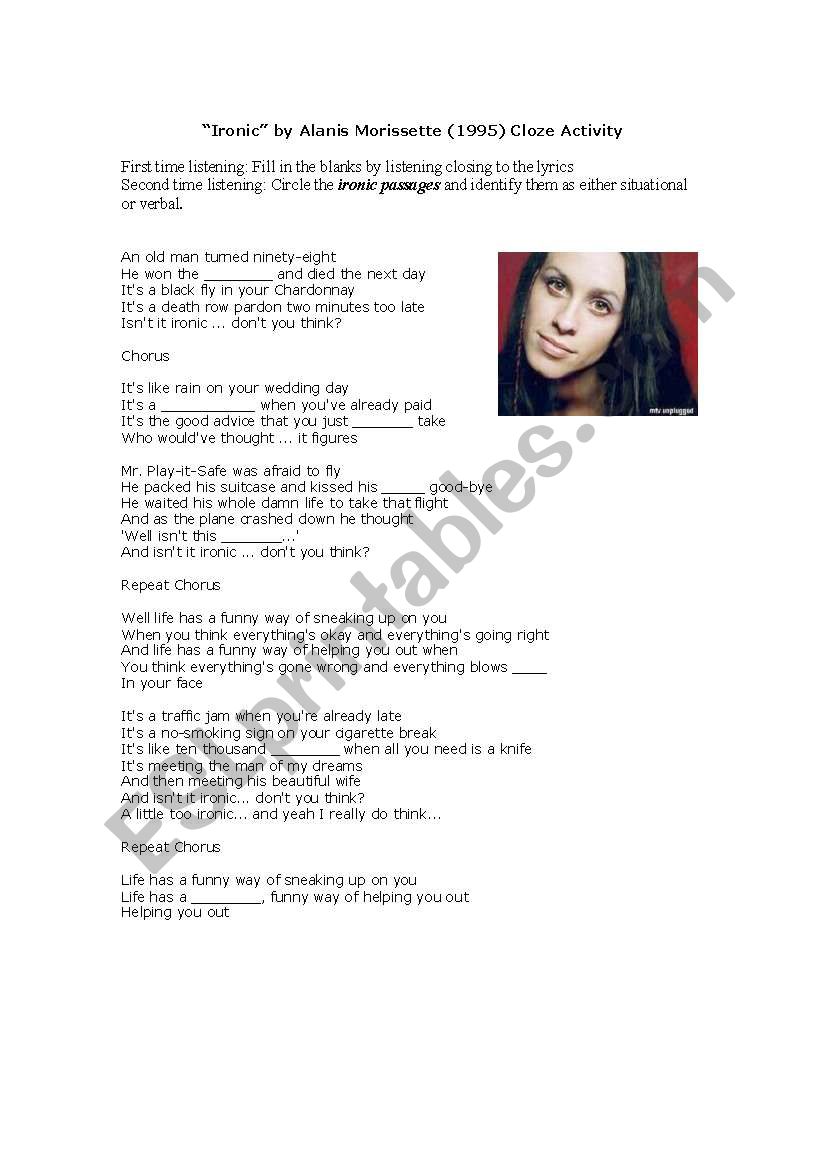 Alanis Morissette - Ironic worksheet