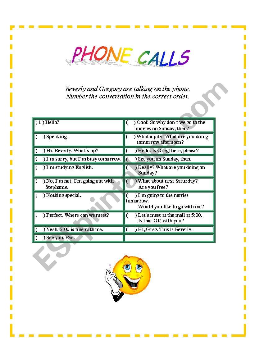 PHONE CALLS worksheet