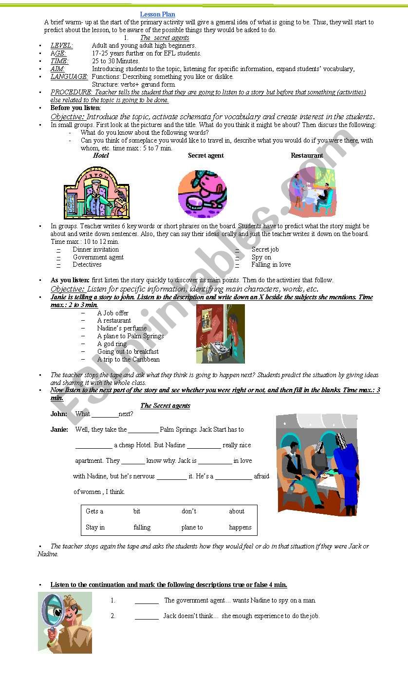 listening lesson plan worksheet