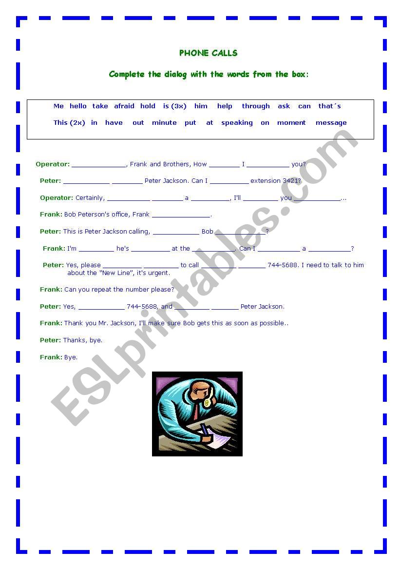 PHONE CALLS worksheet