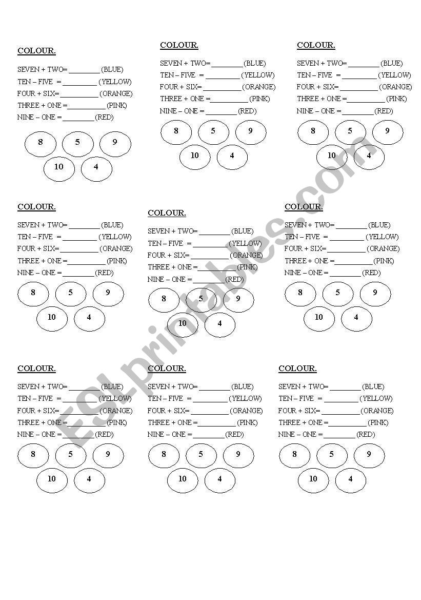 numbers and colours - ESL worksheet by celicivri