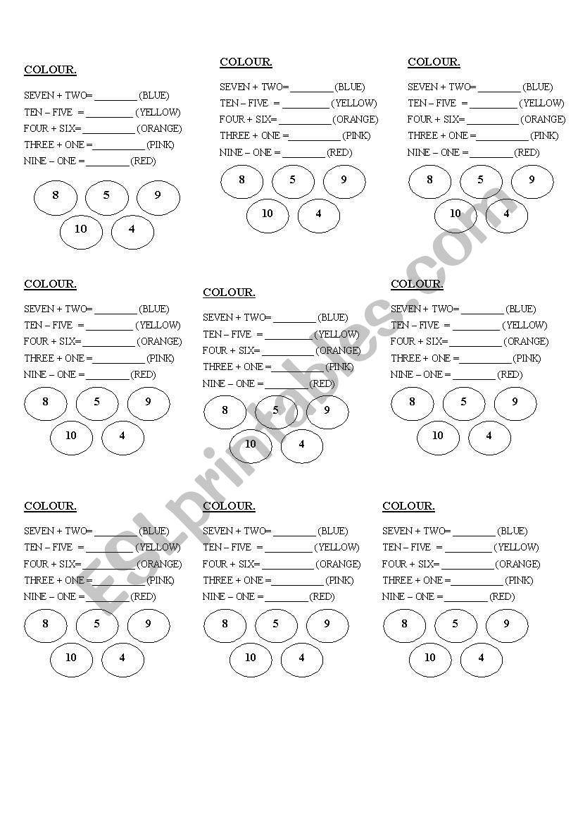 numbers and colours worksheet