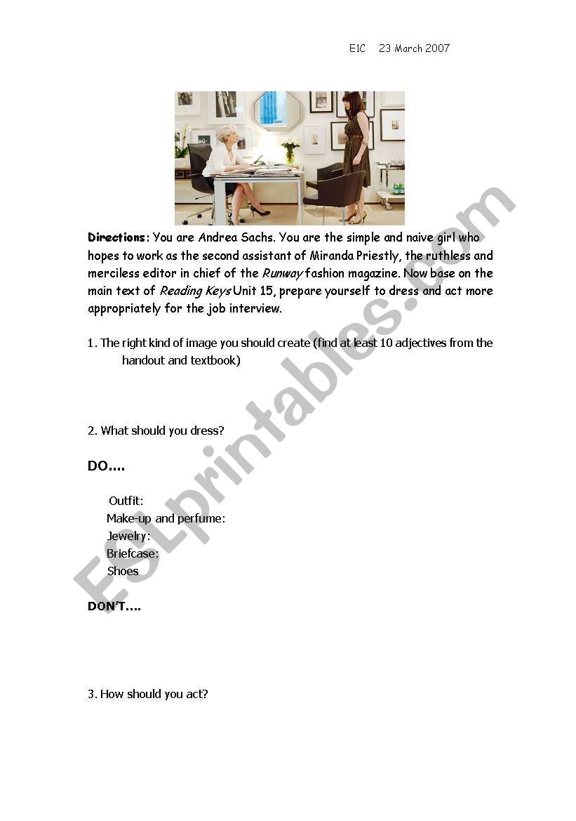 Devil wears prada worksheet