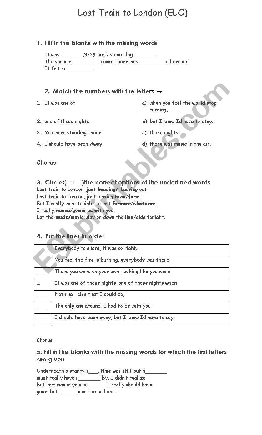 Last Train to London worksheet