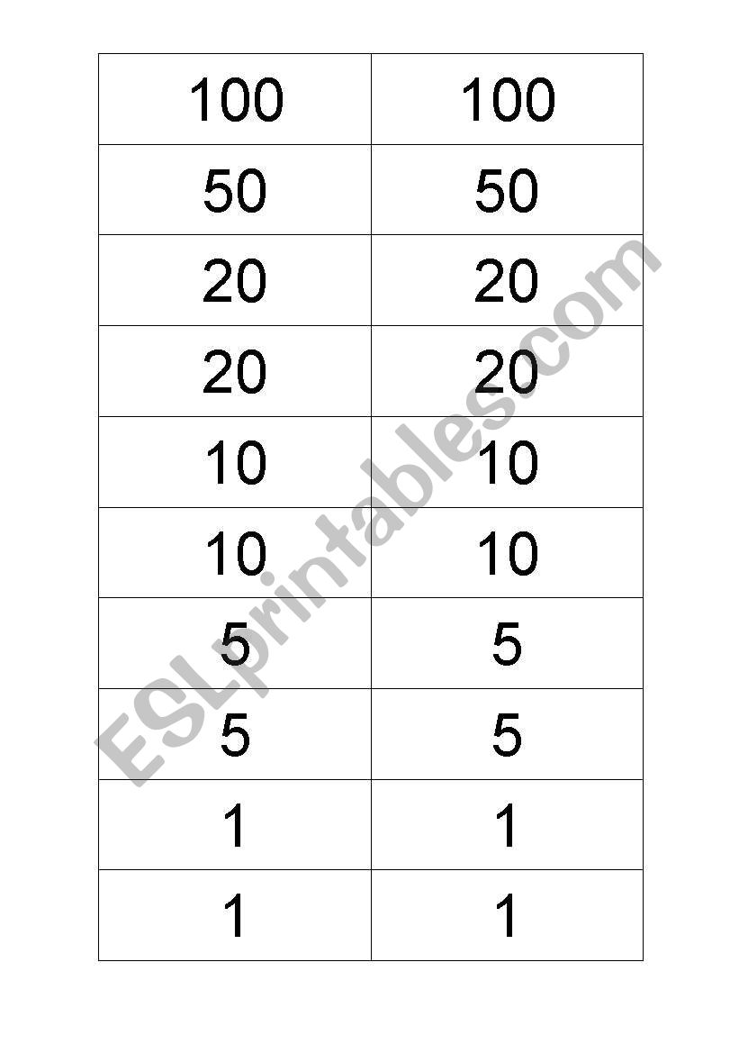 Auction Money worksheet