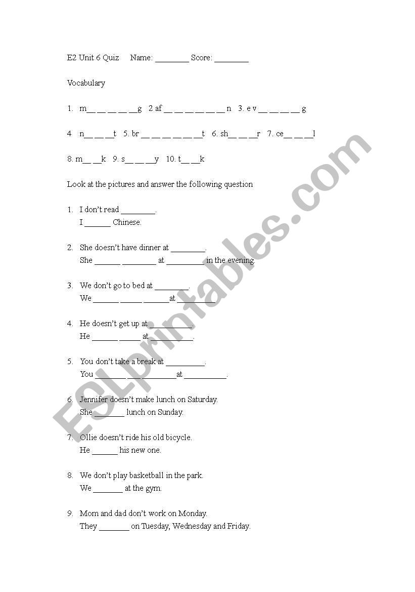 Quiz worksheet