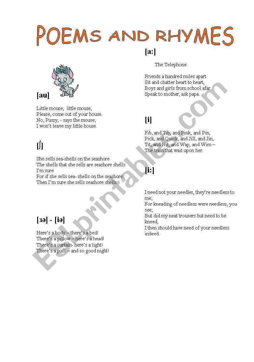 poems and rhymes worksheet