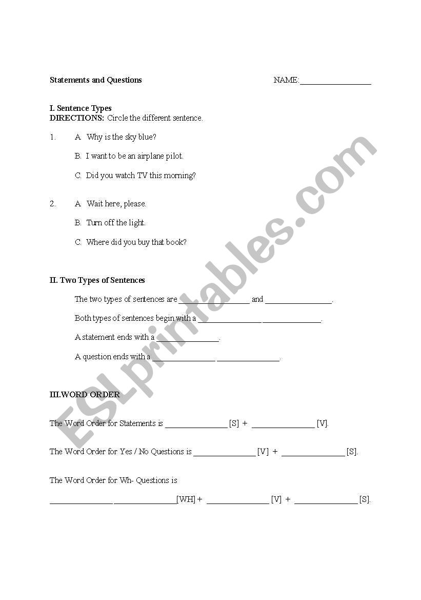 Sentence Types: Statements and Questions