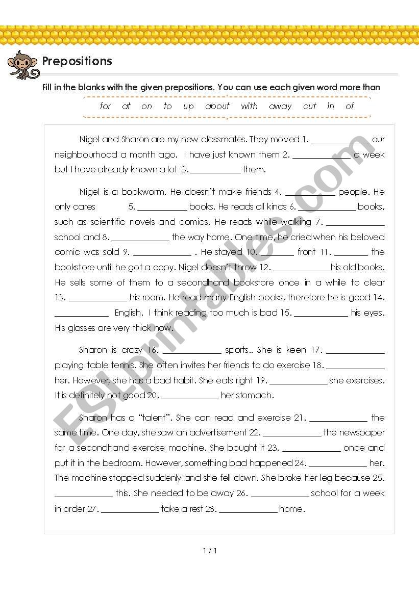 Prepositions (with Answer) for Grade 5 - 6 - My New Classmates