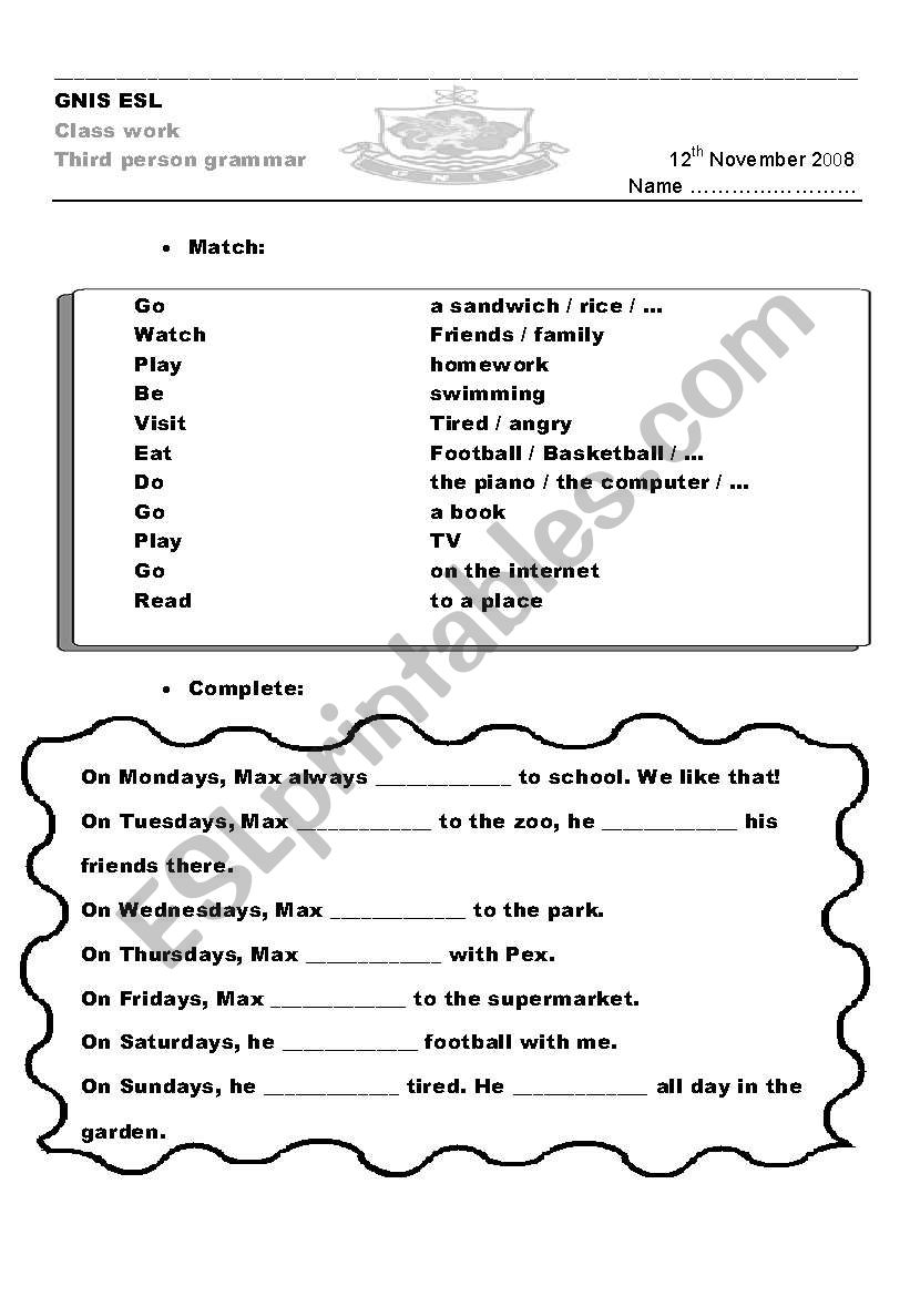 Third person grammar worksheet