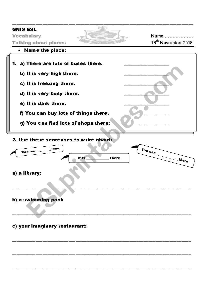 Describing places worksheet