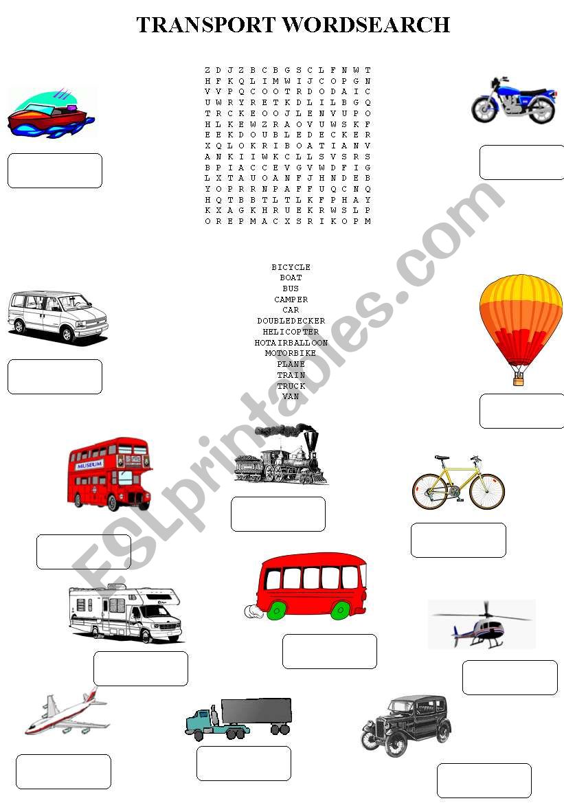 transport wordsearch worksheet