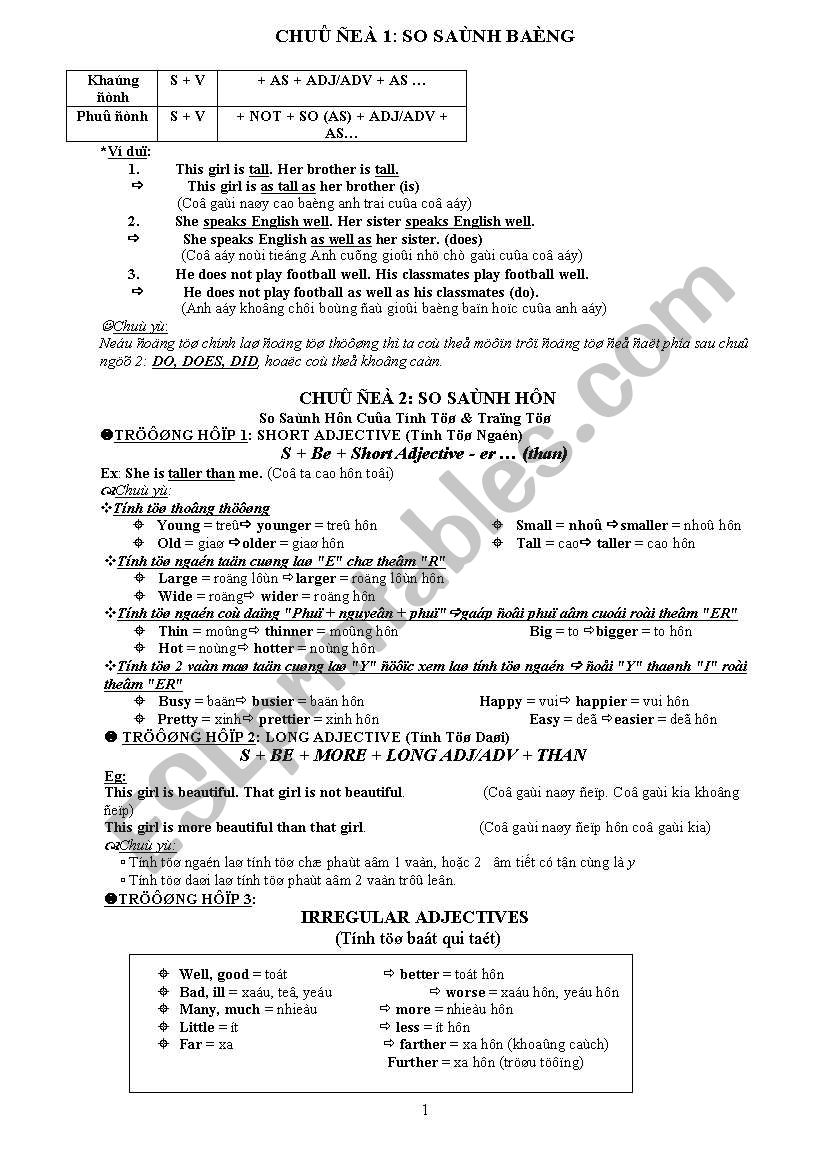 comparisons worksheet