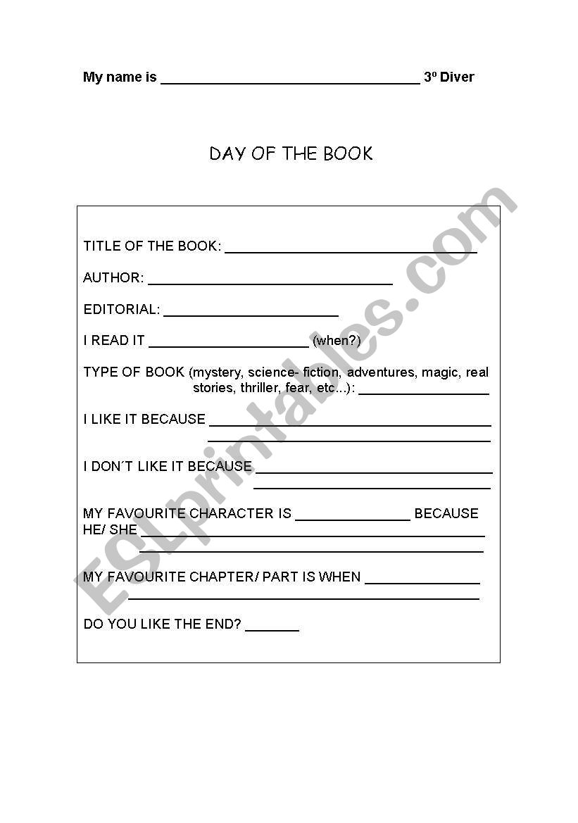 Day of the book worksheet