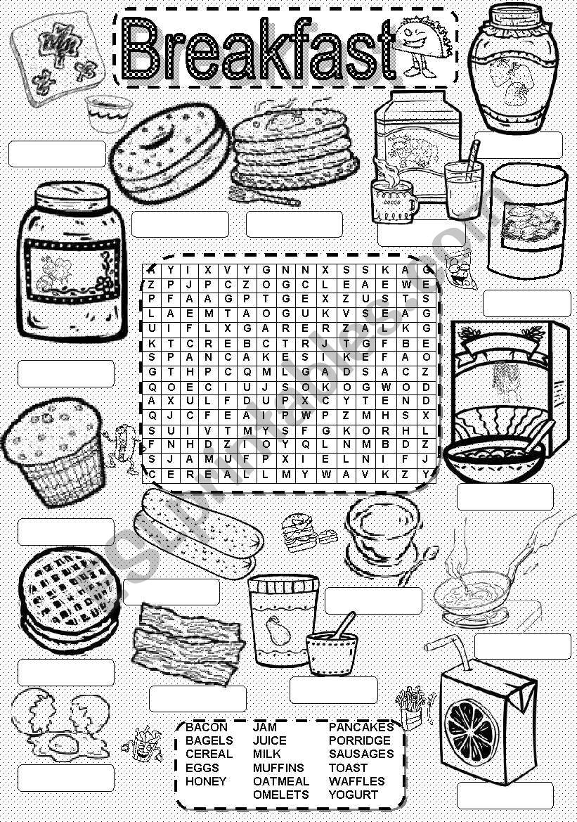 Wordsearch BREAKFAST worksheet