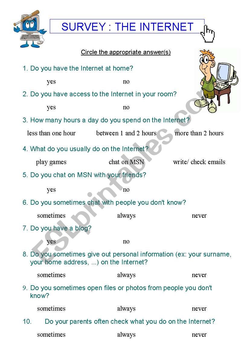 Survey: the internet worksheet