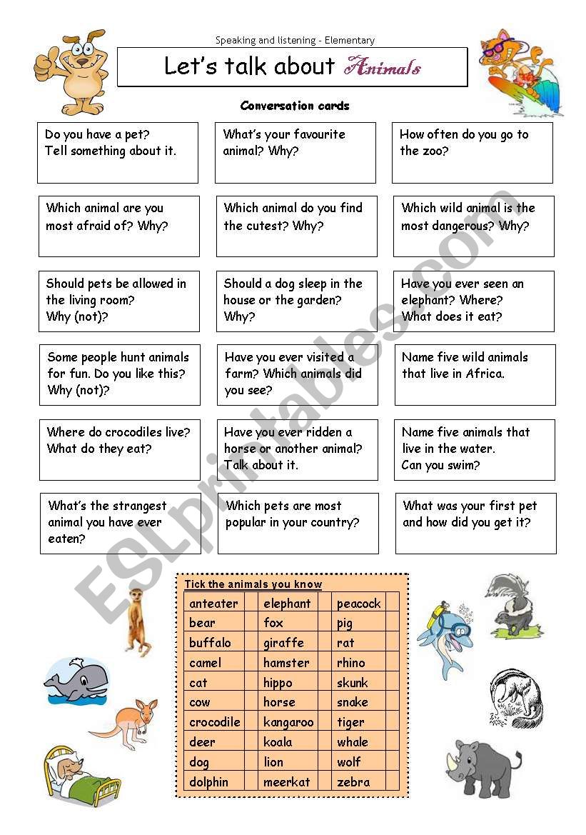 LetÂ´s talk about ANIMALS worksheet