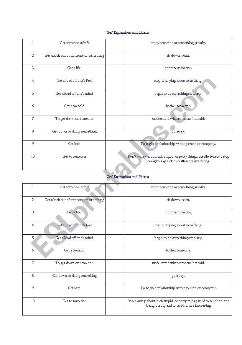 Get - Idioms and expressions worksheet