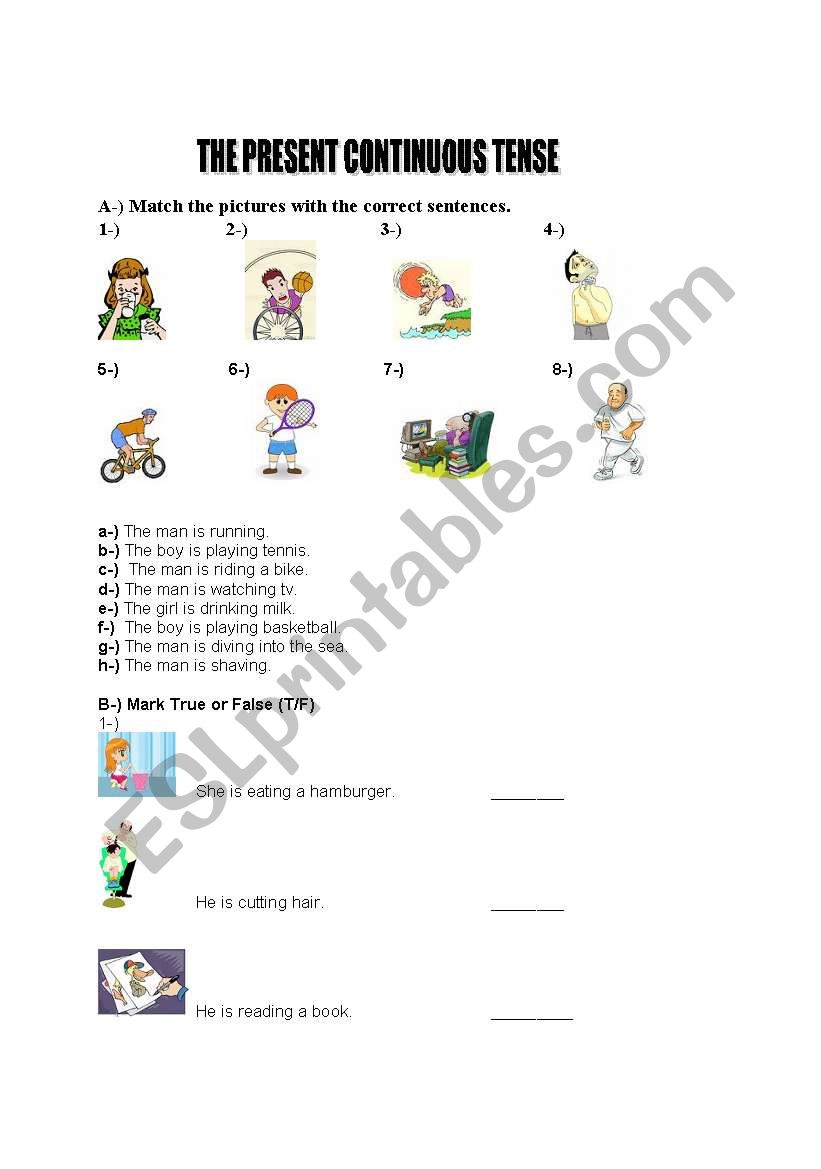 the present continuous tense worksheet
