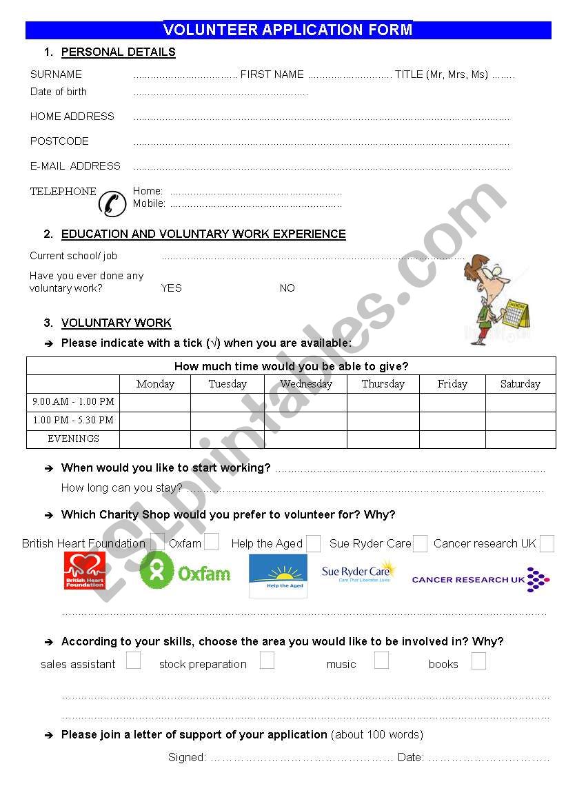CHARITIES UK: Volunteer application form