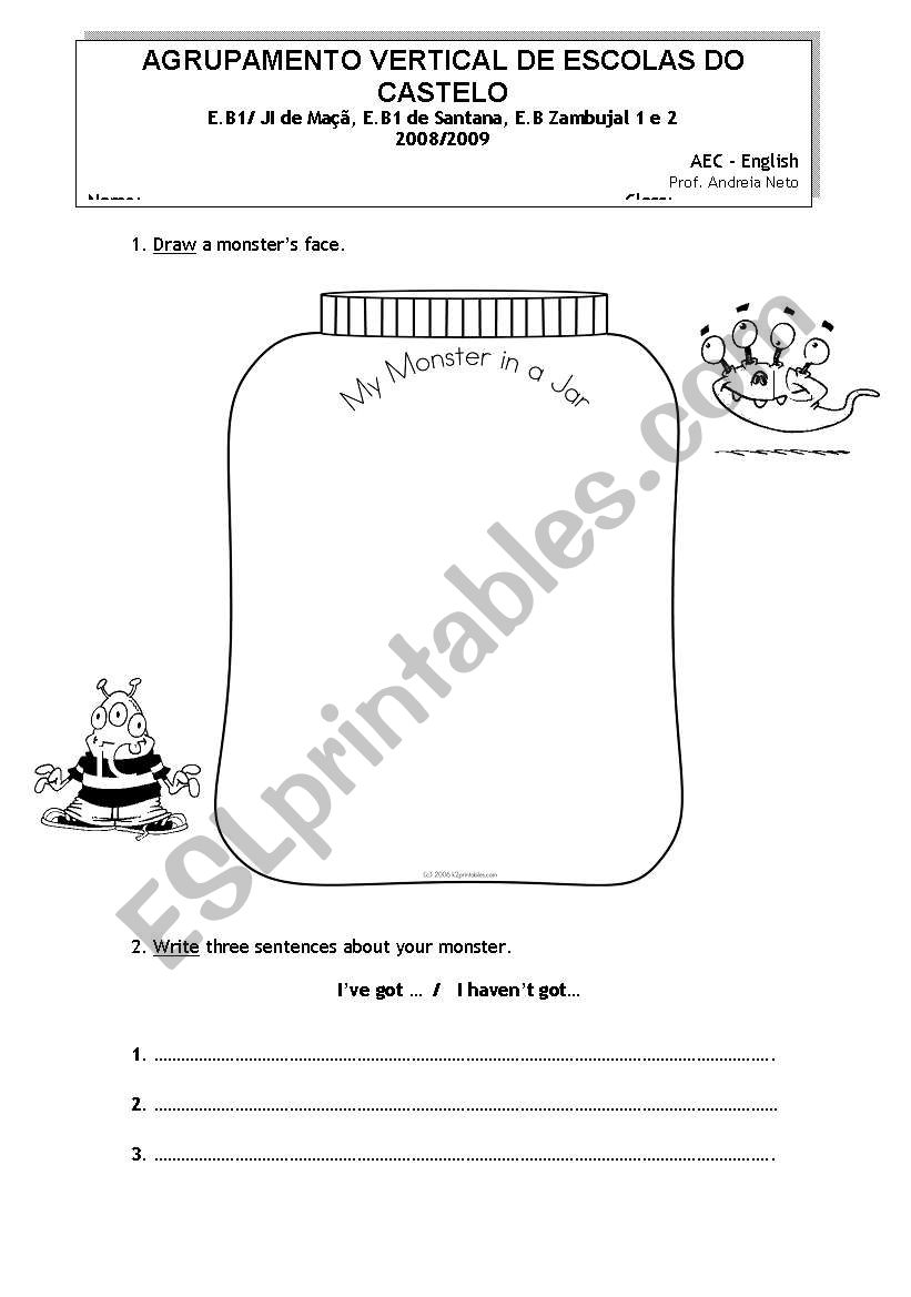 Monsters Worksheet worksheet