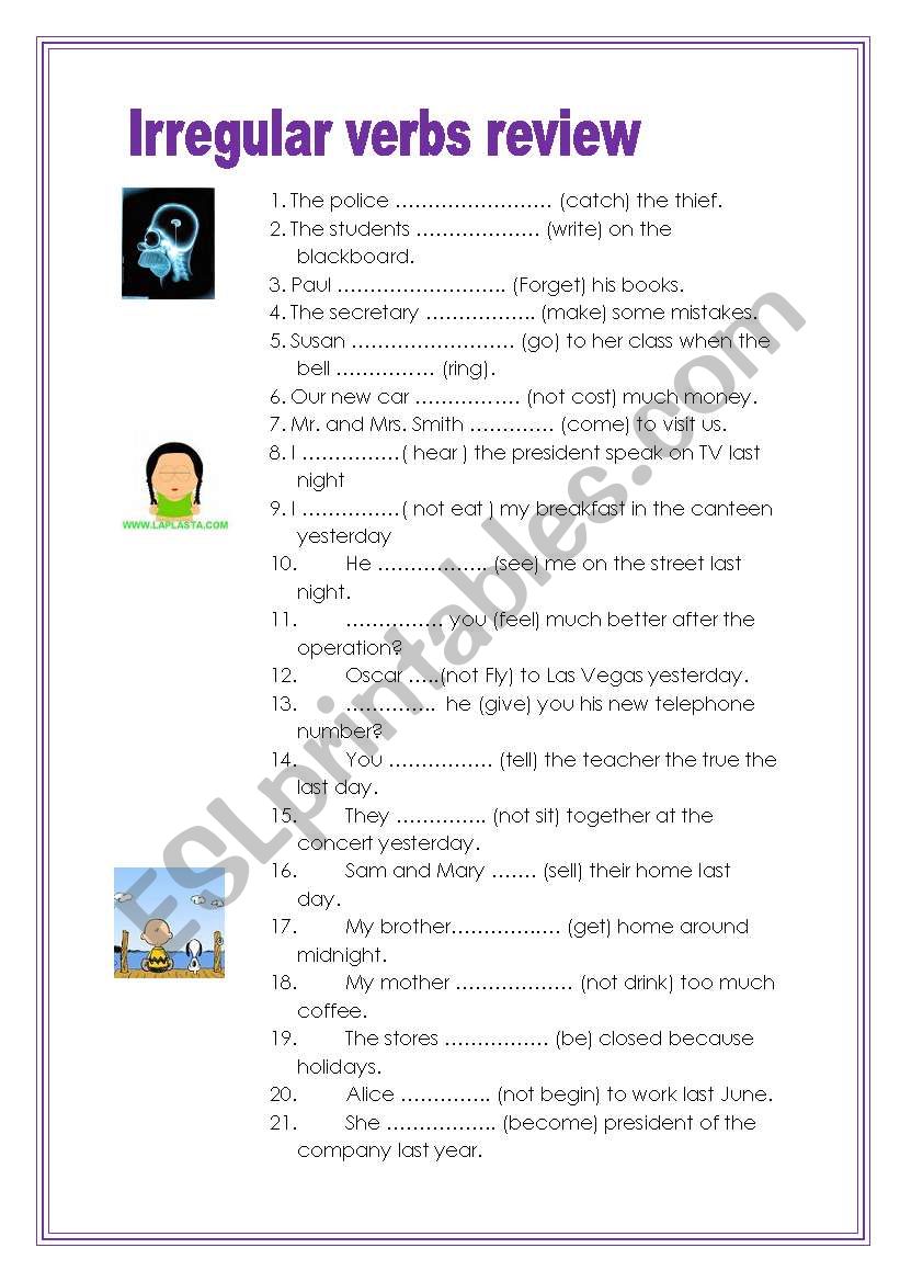 Irregular verbs review worksheet