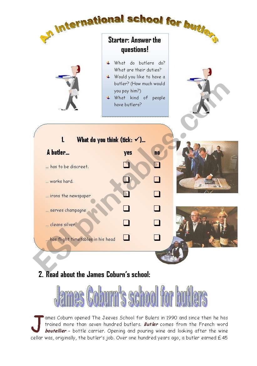 Butler School and Butler Training - 4 pages with Key - PART 1