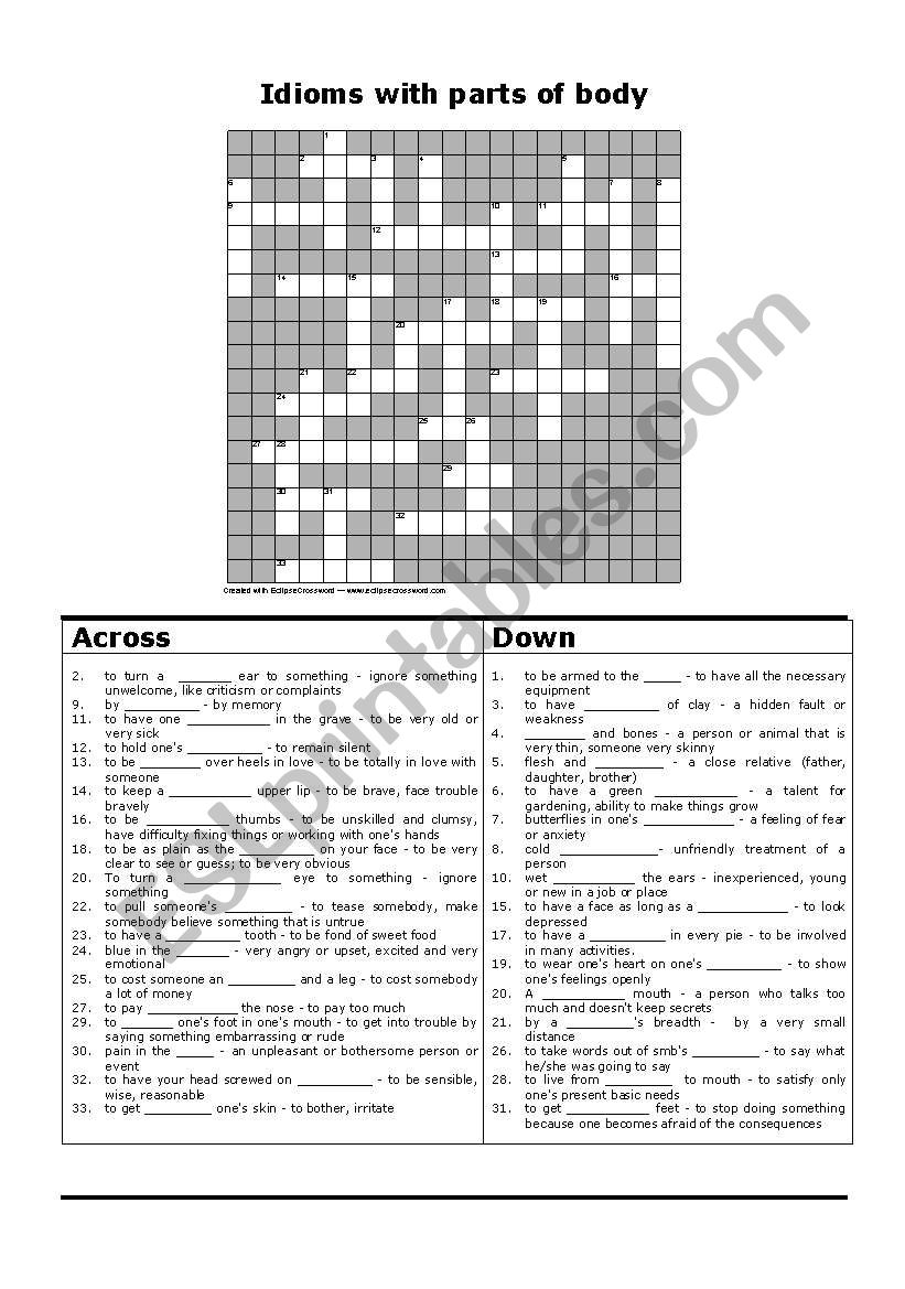 Idioms with parts of body crossword