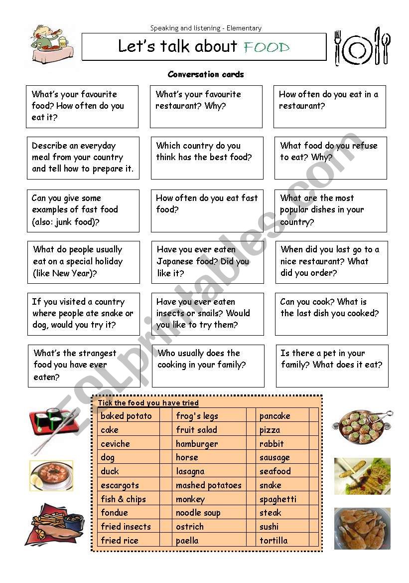 Lets talk about FOOD worksheet
