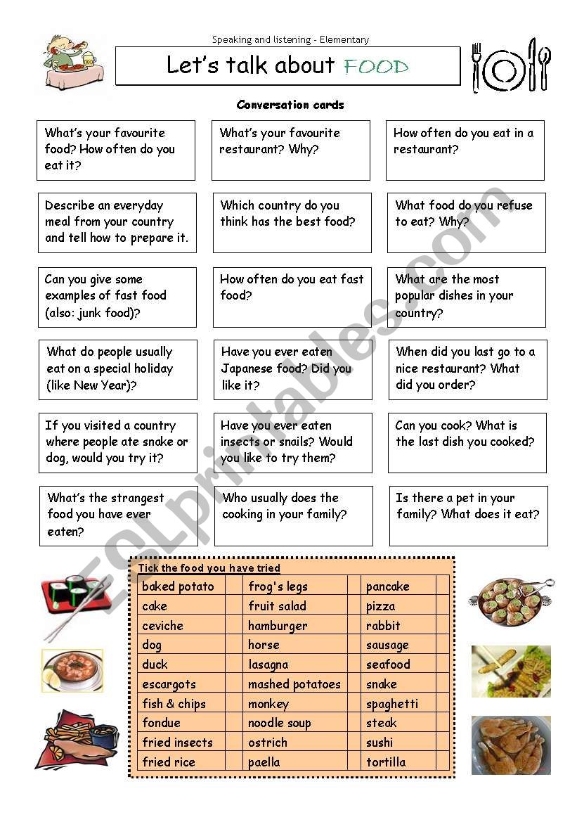 Lets talk about FOOD worksheet