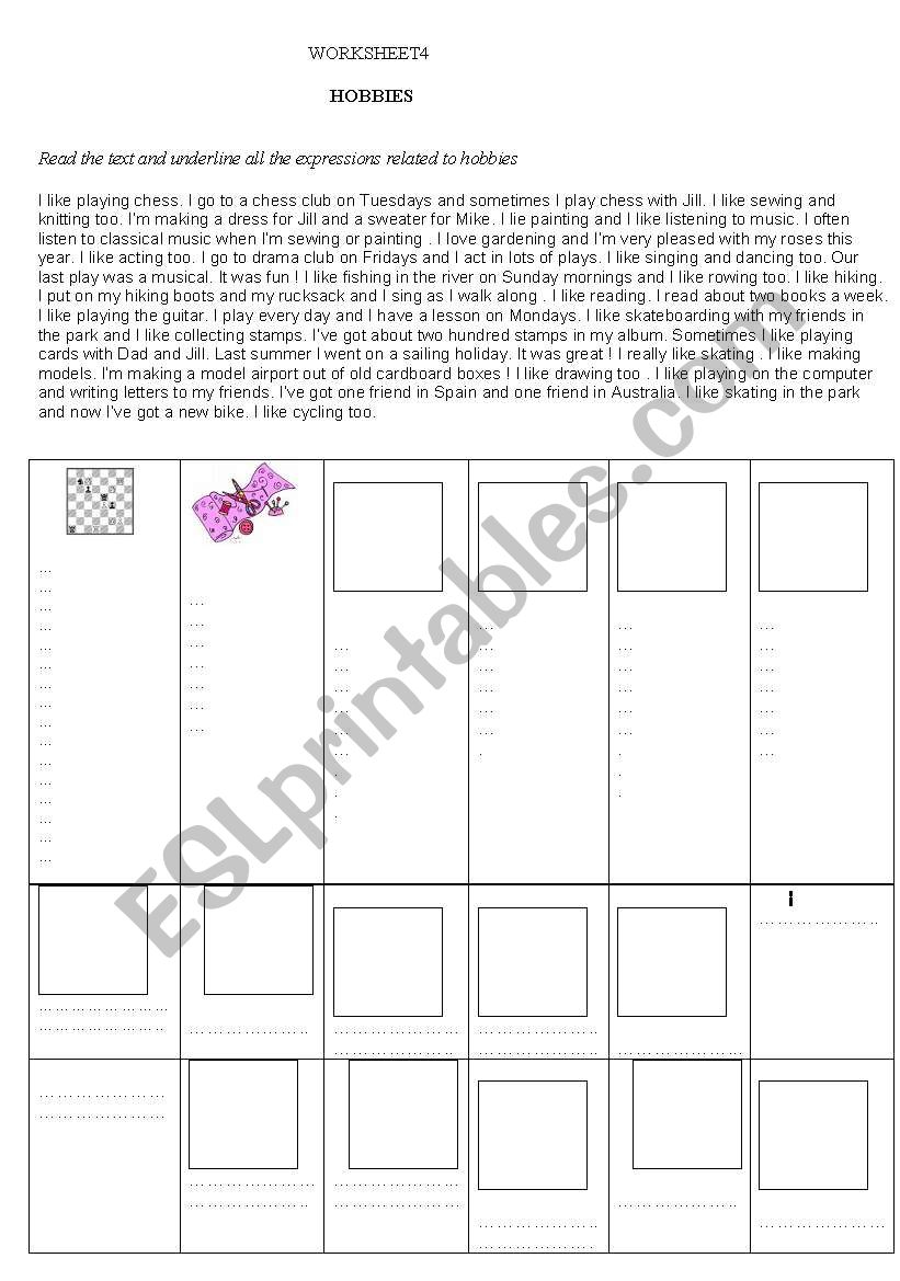 hobbies worksheet