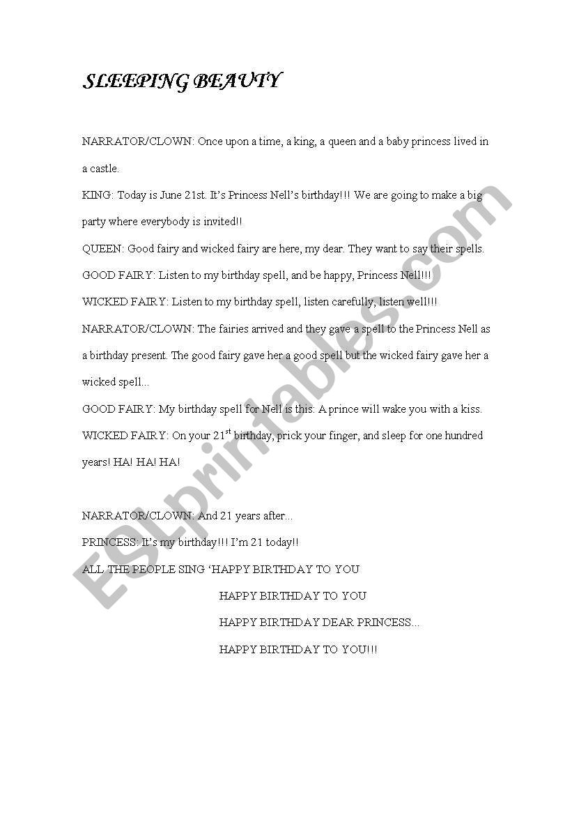 Sleeping beauty worksheet