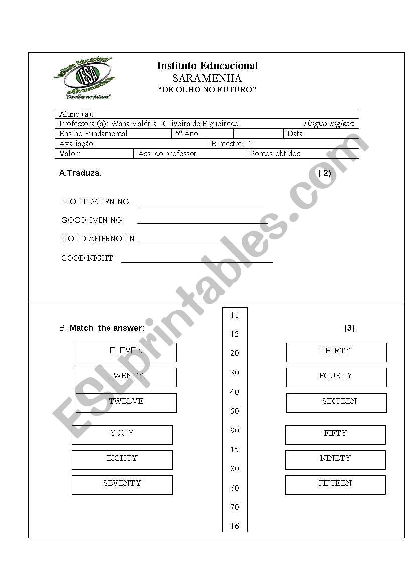 test numbers worksheet