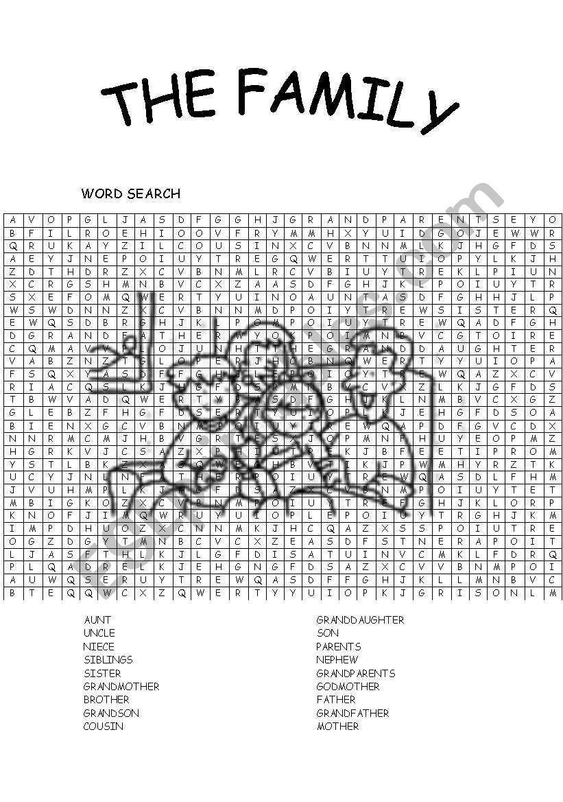 WORD SEARCH; THE FAMILY worksheet