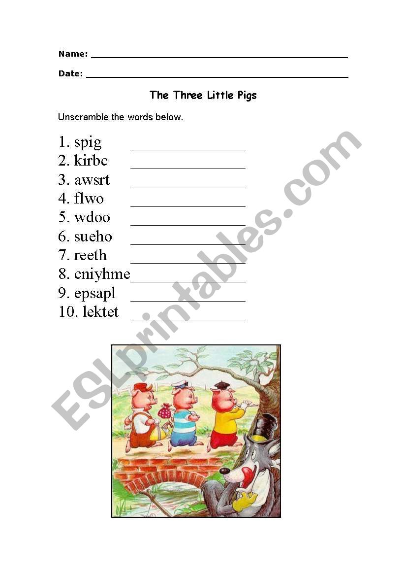 Three Little Pigs worksheet